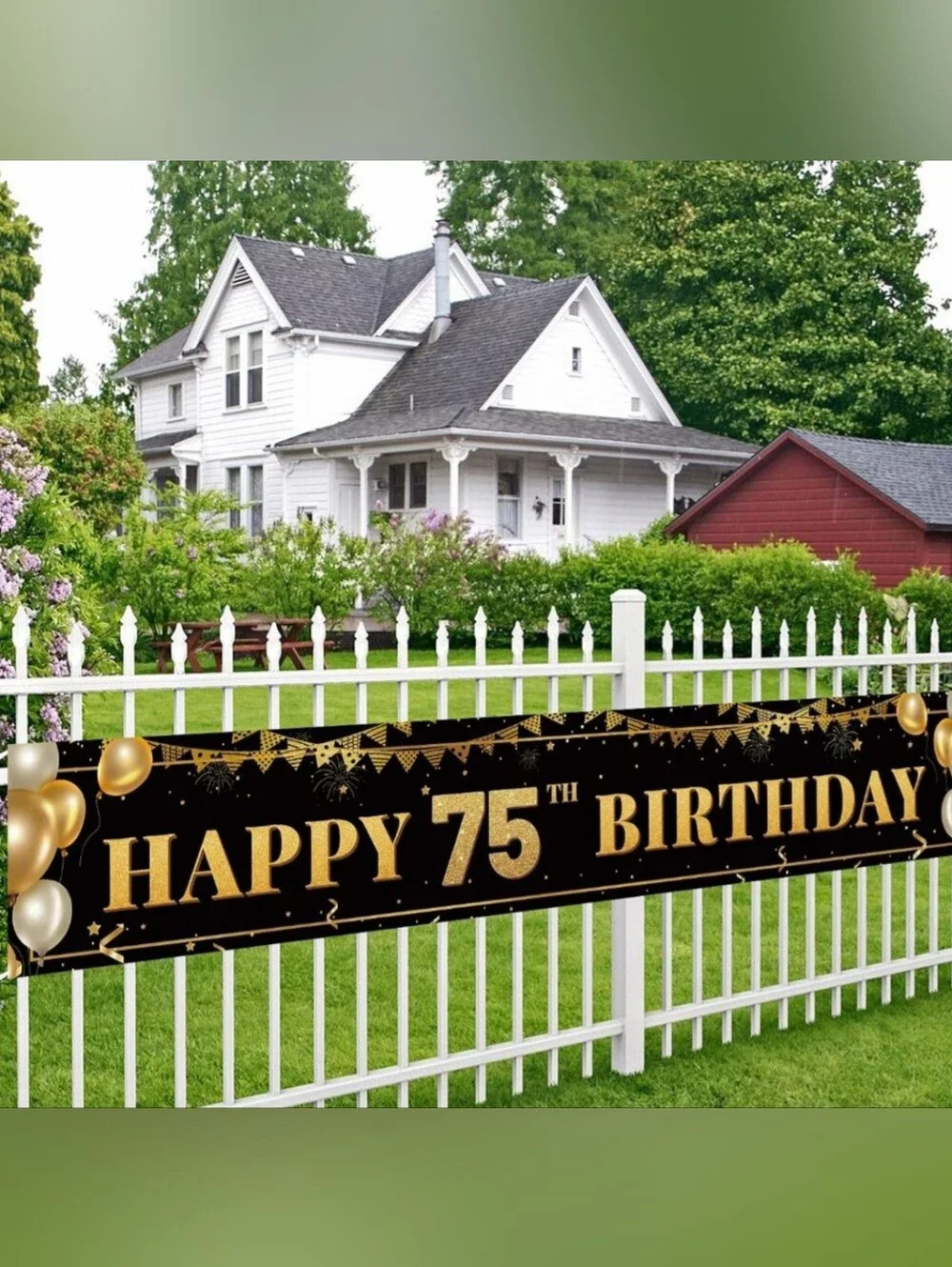 75th Birthday Banner - Black and Gold Happy 75th Birthday